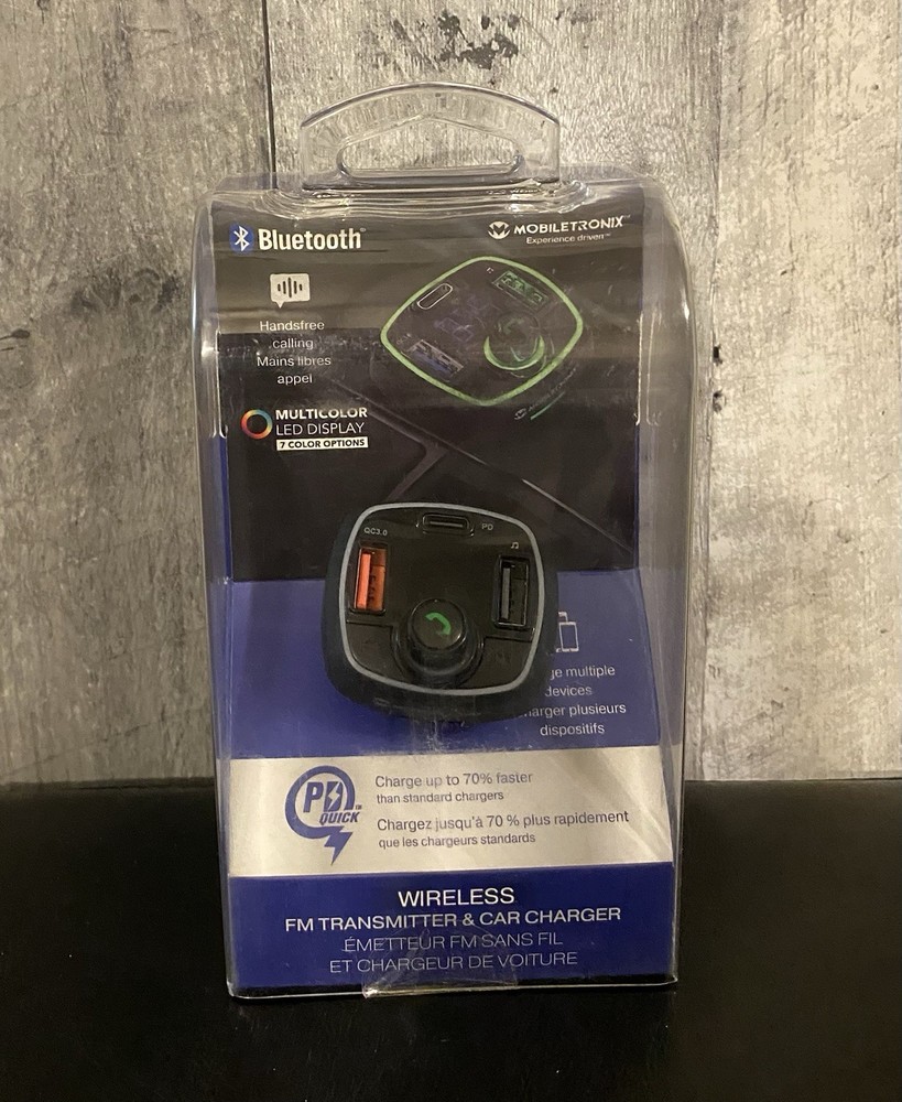 Mobiletronix Wireless FM Transmitter & Car Phone Charger Bluetooth ~ Brand New