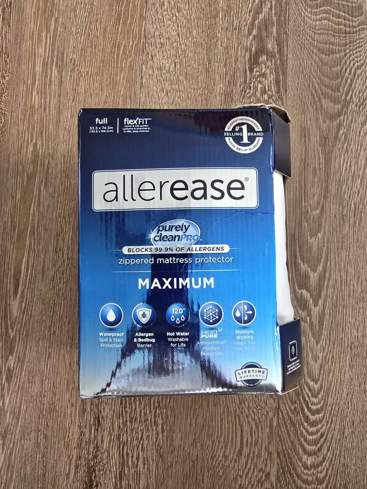 Allerease Full Maximum Waterproof Allergy Bed Bug Mattress Protector White NEW