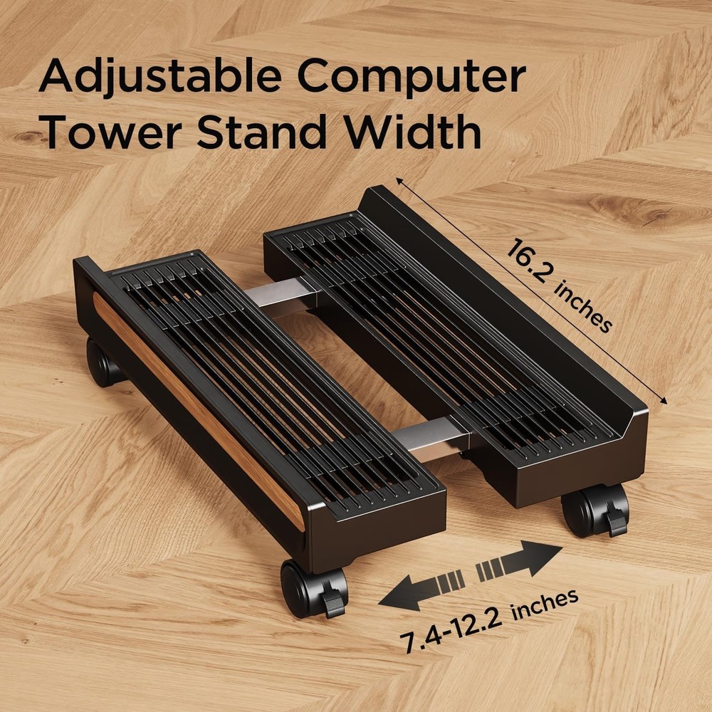Adjustable Mobile CPU Stand,Ventilated PC stand for floor, Computer Black