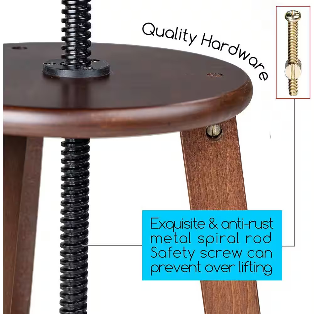 Height Adjustable Drafting Stool with Solid Beech Wood, Walnut Finish, Durable a