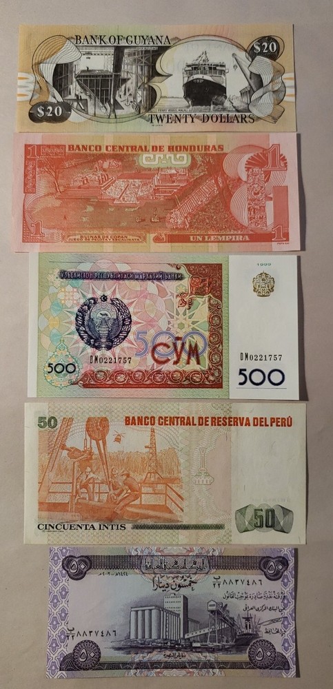 WORLD CURRENCY BUNDLE-5 NOTES UNCIRCULATED IT#H-18