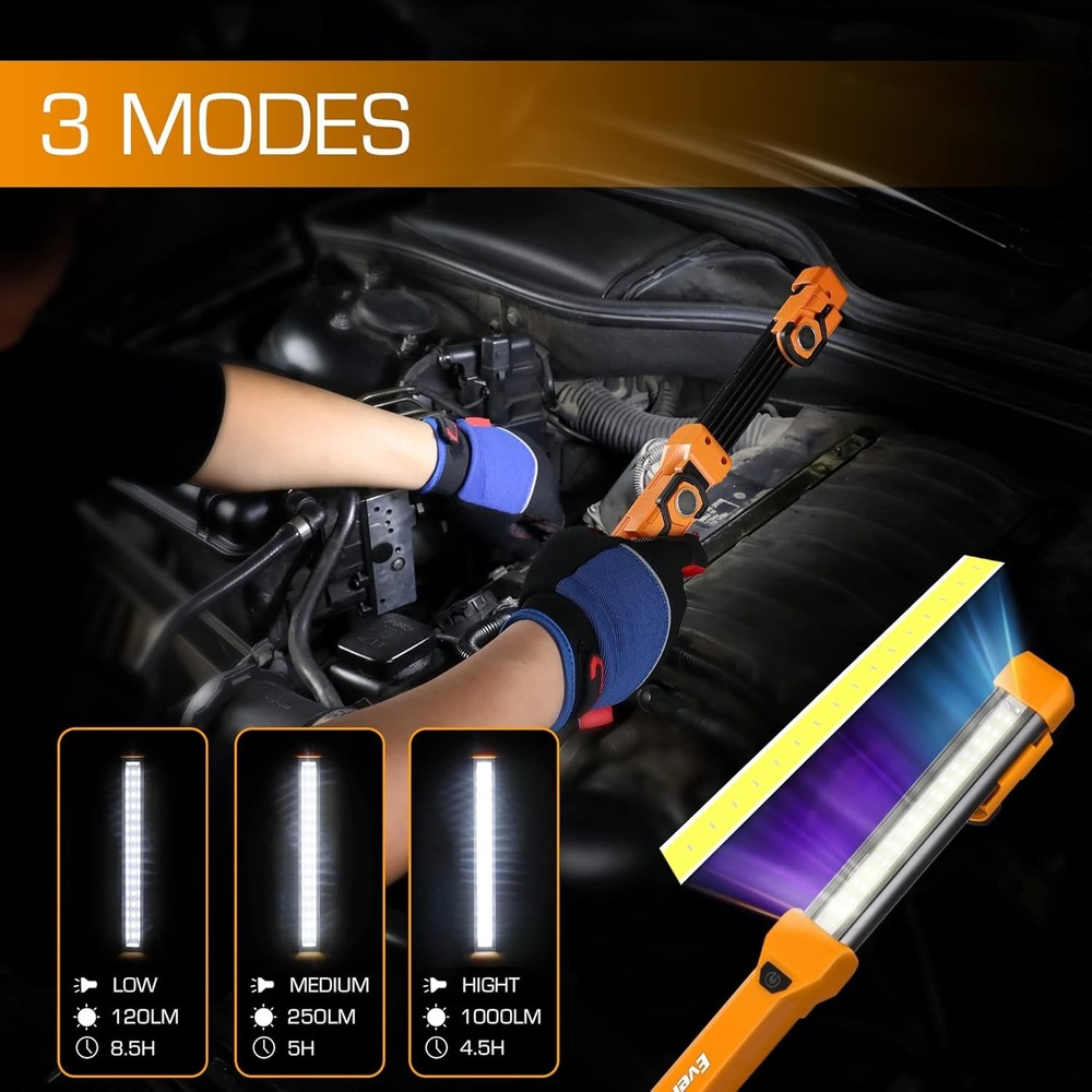 EverBrite 1000LM LED Work Light, Rechargeable Work Light for Mechanics with Dual