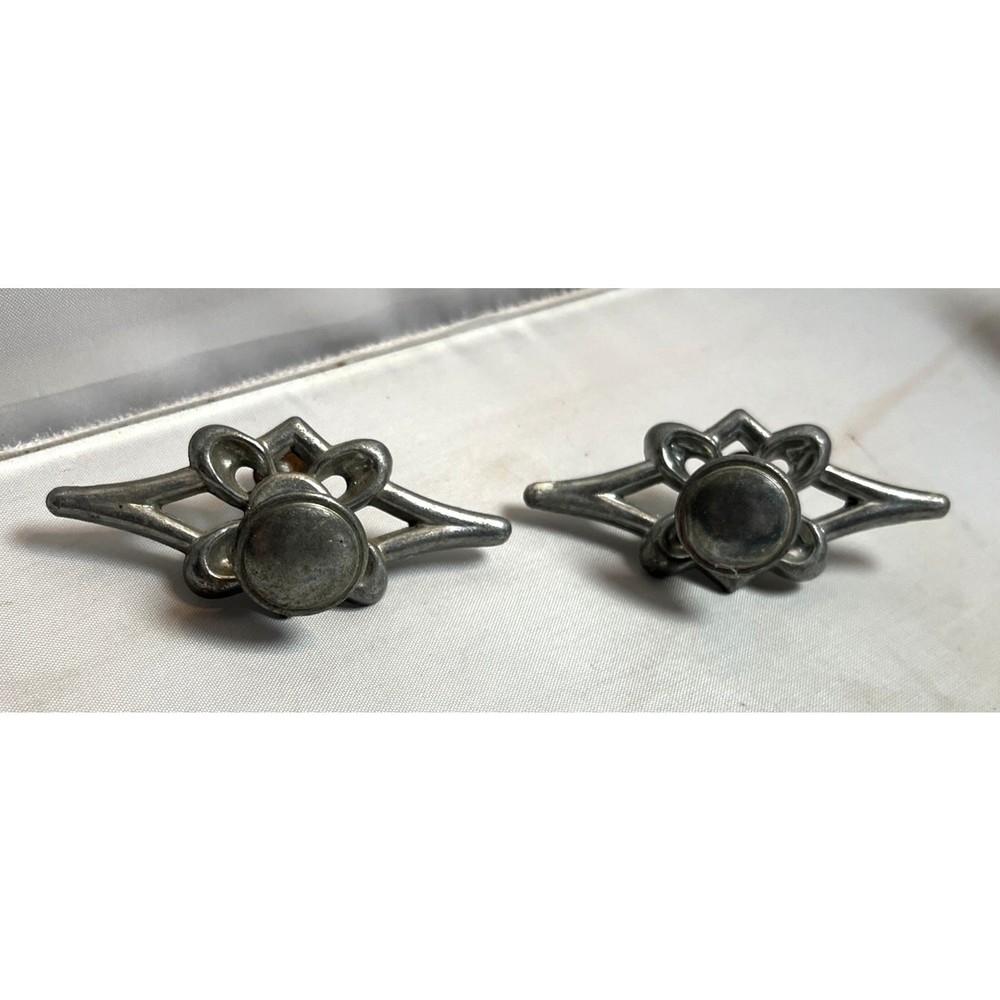 2 Mid Century Drawer Pulls MCM Silvertone