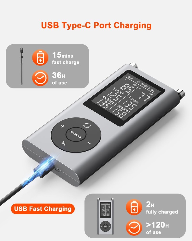 Wireless Meat Thermometer with 2 Probes & 800Ft Range - Smart Bluetooth BBQ