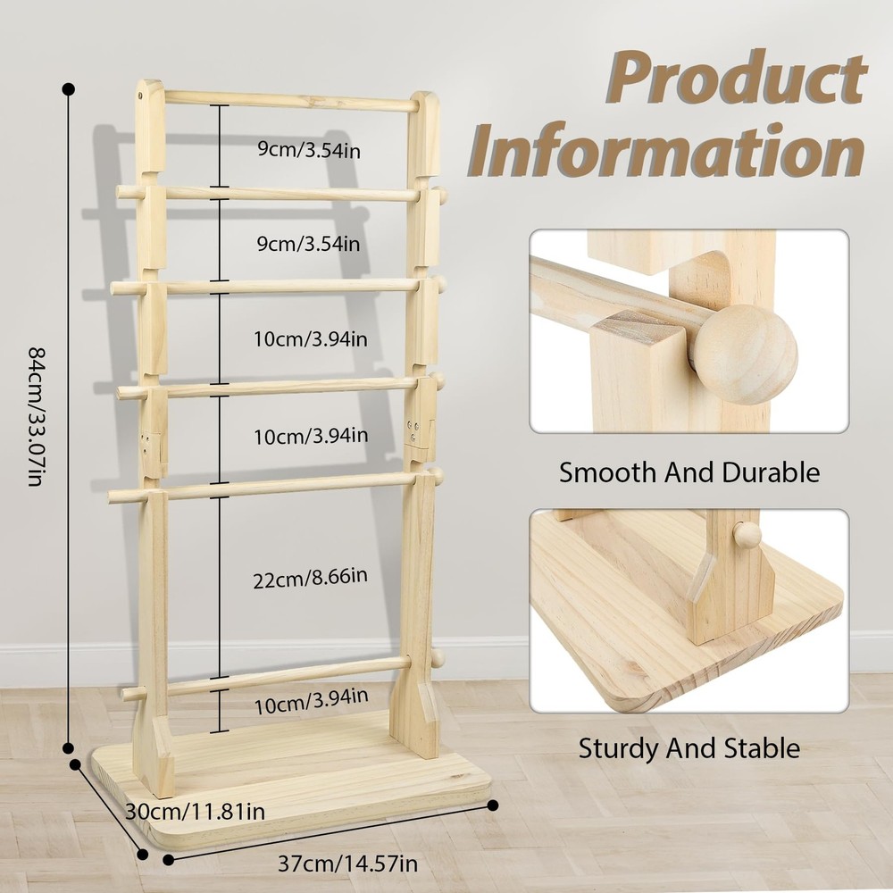 6 Tier Large Capacity Solid Wood Ribbon Storage Rack MultiSpacing Spool