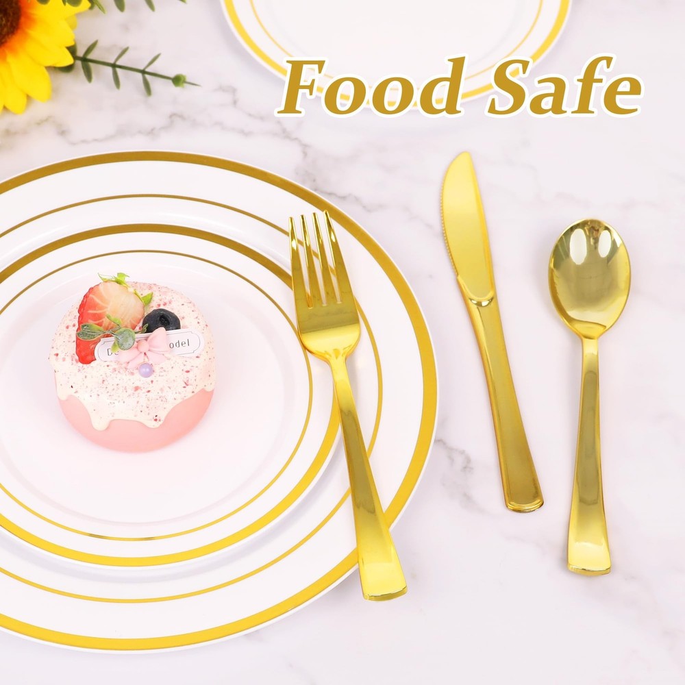 60PCS Gold Plastic Silverware Heavy Duty Plastic Cutlery Set Gold Silverware ...