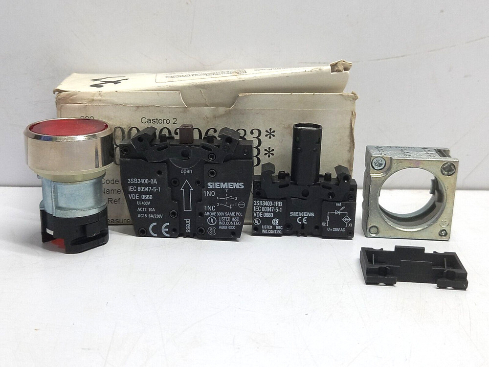 Siemens 3SB3 655-0AA21 Pushbutton AC Metal Round Red Illuminated Flat Button