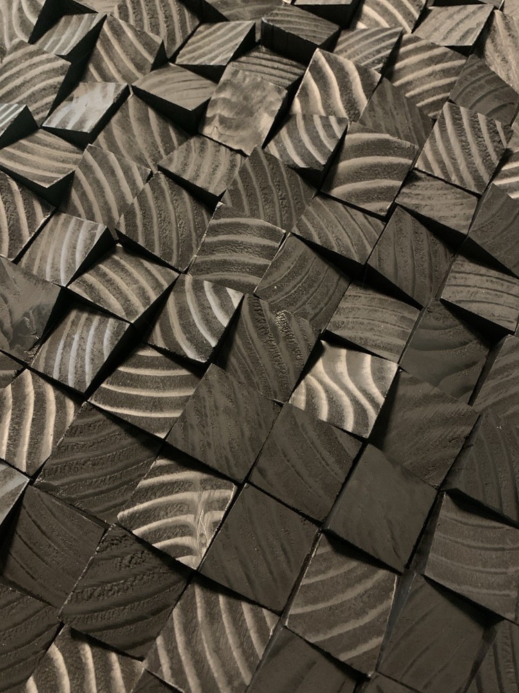 18x18 in. Black Wood Acoustic Sound Diffuser Panel/Wall Art Randomized Pattern