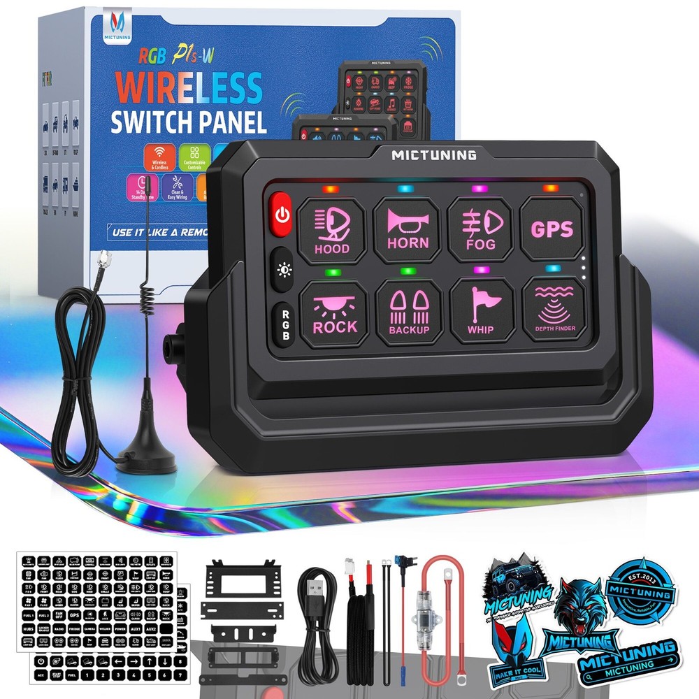 MICTUNING RGB 8 Gang Wireless Switch Panel, Circuit Control Relay System Box