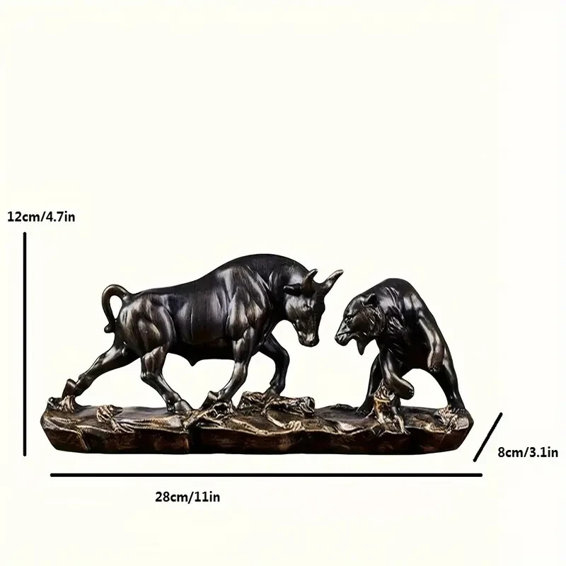 NEW Dark Bronze Style Bull & Bear Fight. Resin Figurine Sculpture 5hx11wx3d