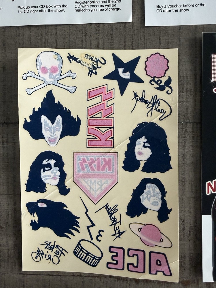 Kiss Alive 35 Concert Ad Flyers(4) Gene Simmons Dr Pepper Ads(2) Kiss Tattoos(1)