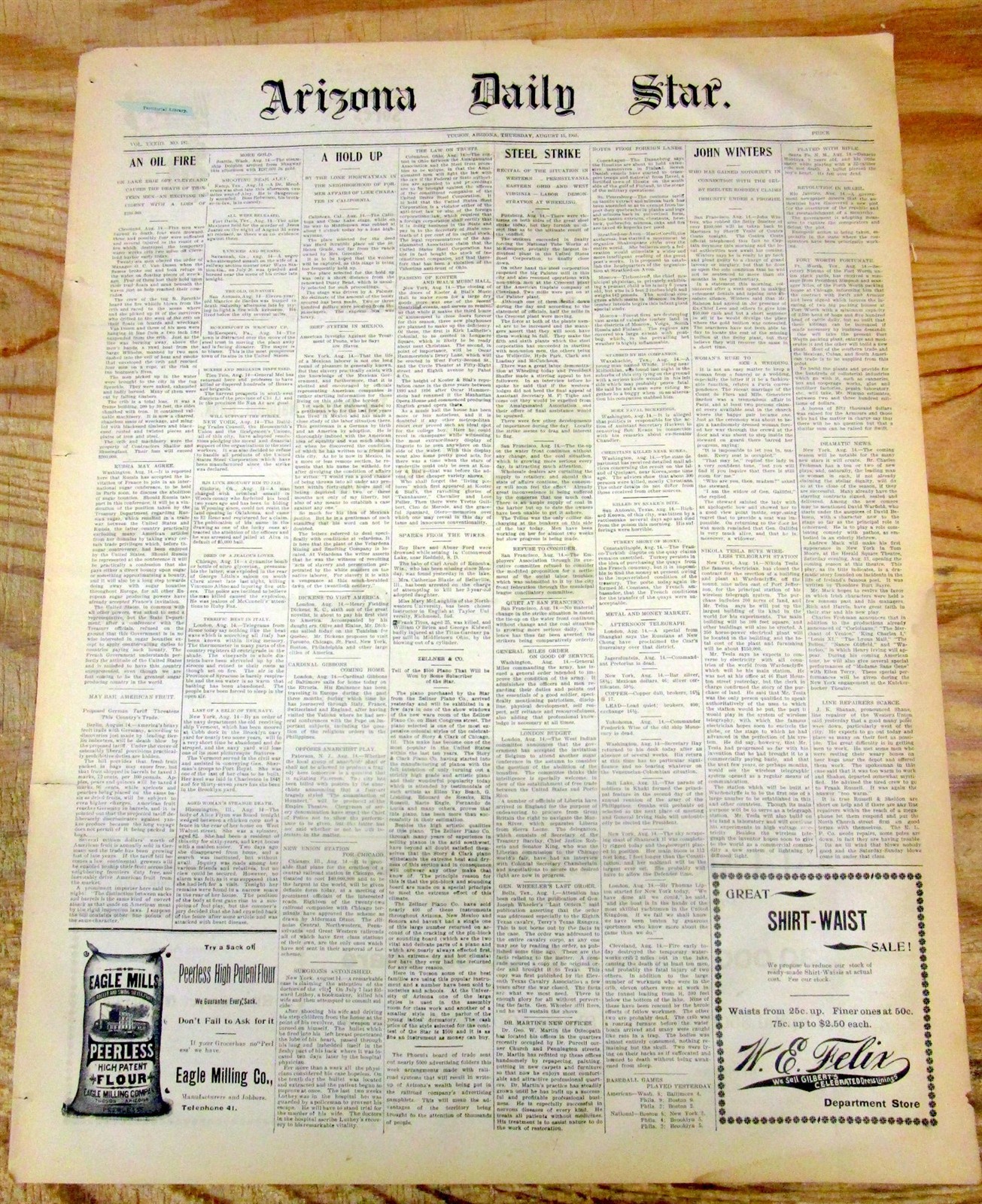 Lot of 5 1901 TUCSON Arizona Territory newspapers WILD WEST frontier 125 yrs old