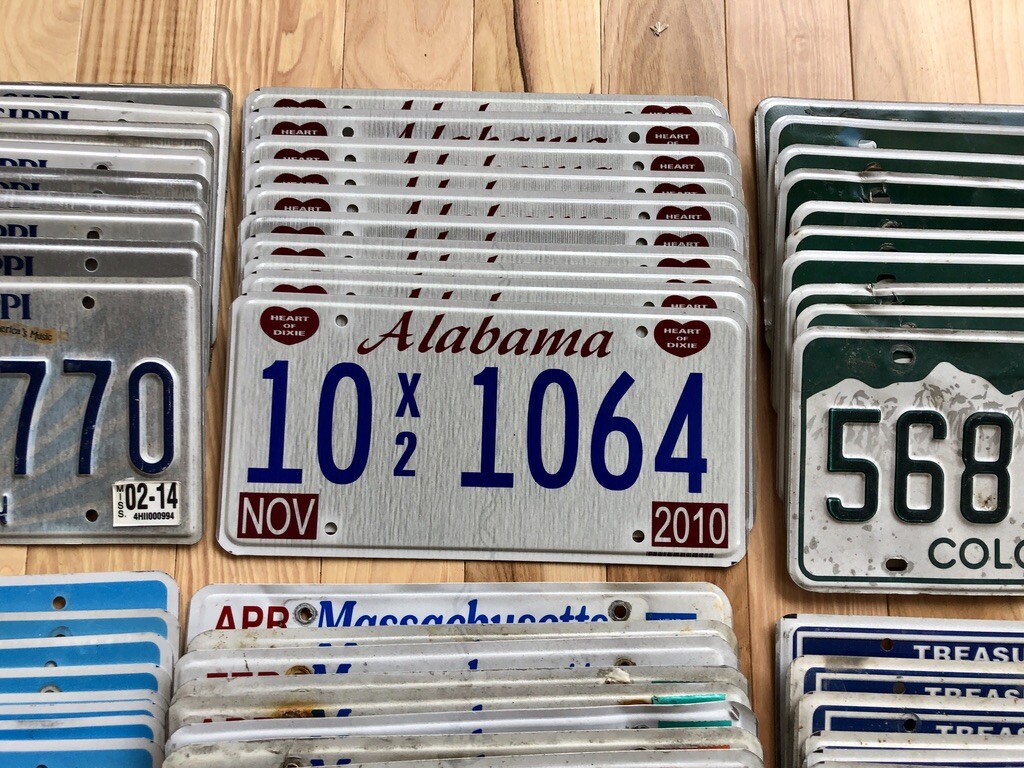 100 License Plates- 10 of Each State in Craft Condition