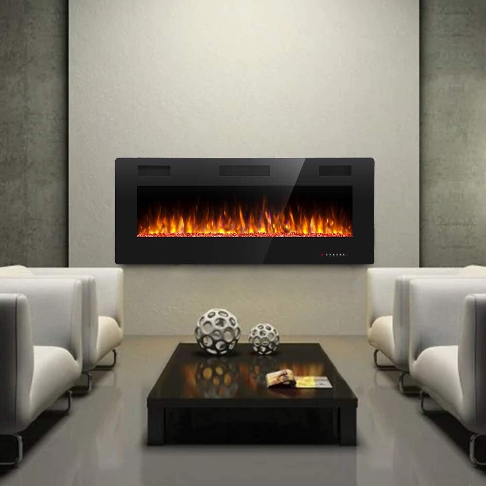 60 Inch Electric Fireplace in-Wall Recessed, Multicolor Flame, Timer, & Remote