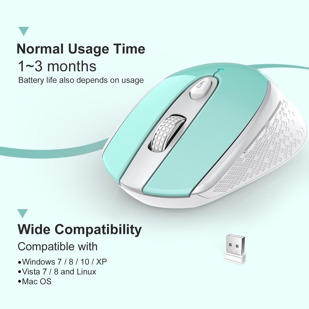 RaceGT Wireless Mouse, Computer Mouse for Laptop, 2.4G Portable Mint Green