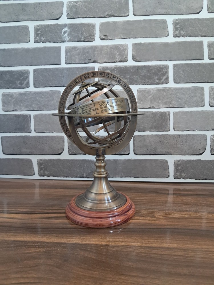 Brass Engraved Armillary Sphere World Globe | Nautical Tabletop with Stand