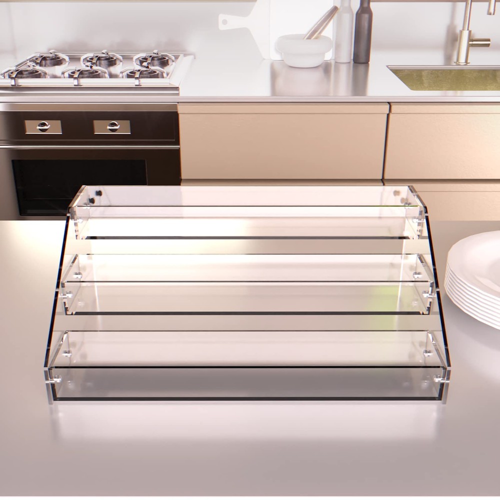 3 Tier Acrylic Spice Rack Kitchen Organizer, Sturdy Construction, Space Savin...