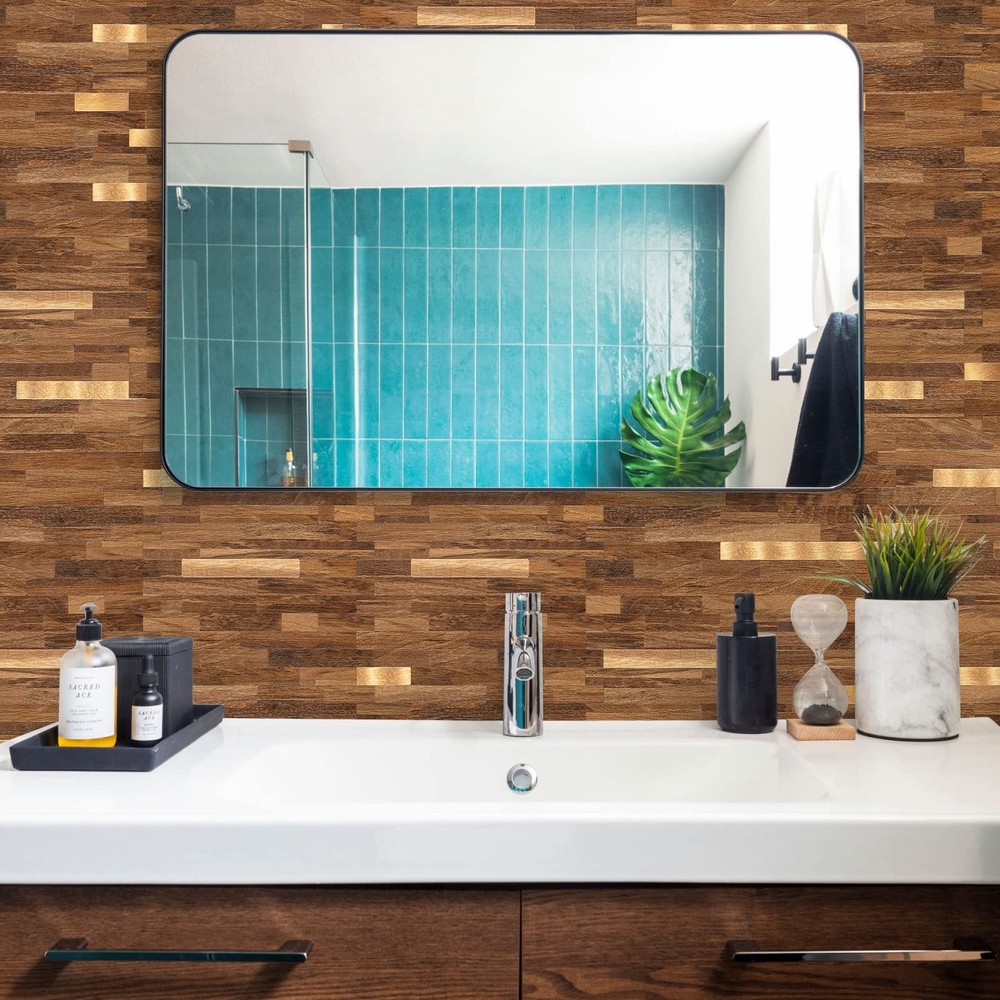 Midcard 10 Sheets Peel and Stick Backsplash PVC 10, Rectangular Dark Brown