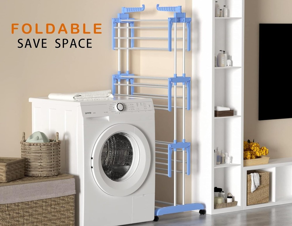 Elegant 4-Tier Foldable Clothes Drying Rack - Movable and Durable Design