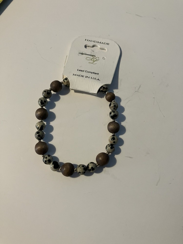 Handmade Beaded Stretch Bracelet Brown & Black NEW