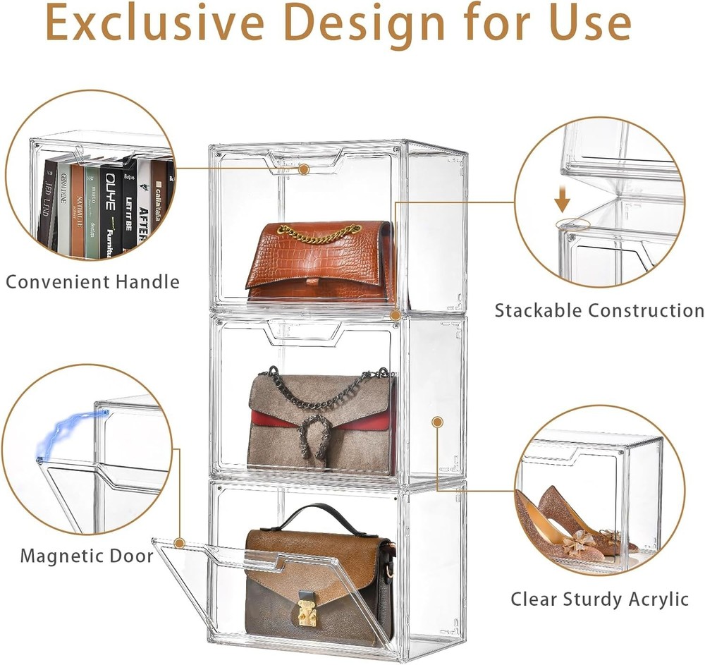3 Pack Clear Storage Bins W/ Lids Storage Containers W/ Magnetic Door Stackable