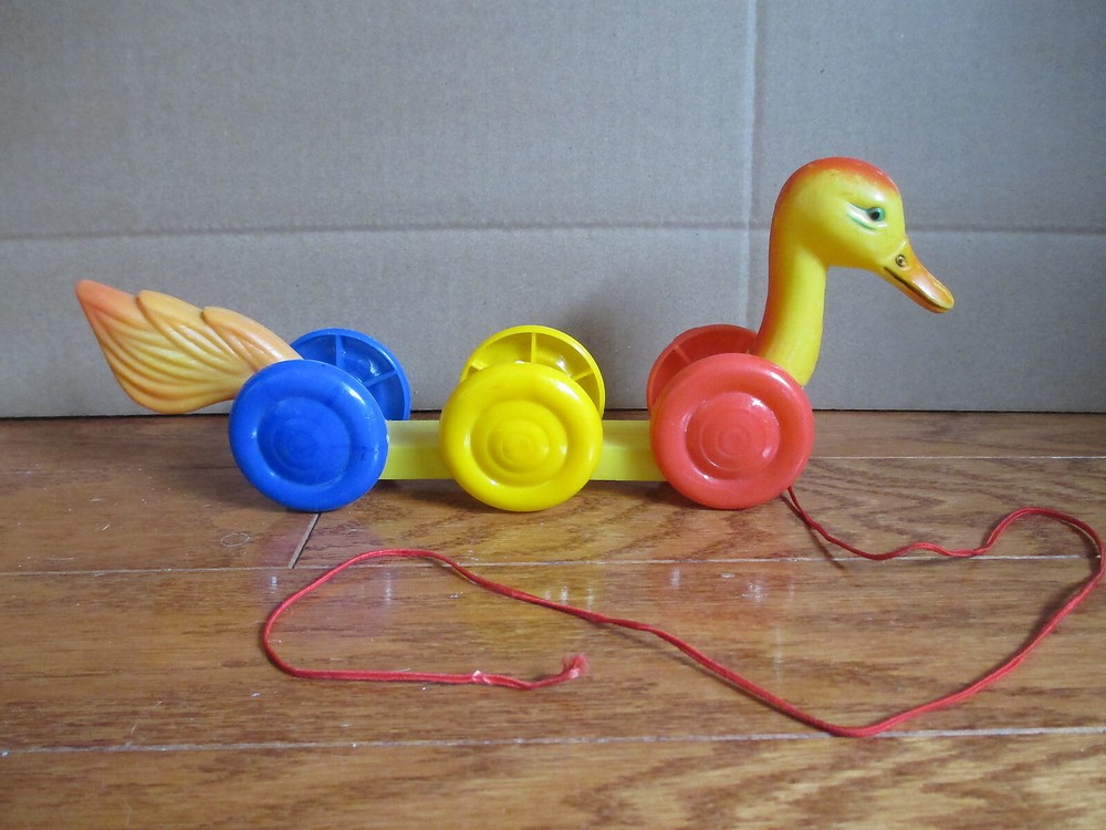 Unique Antique Vintage Soft & Hard Plastic Duck Pull Toy
