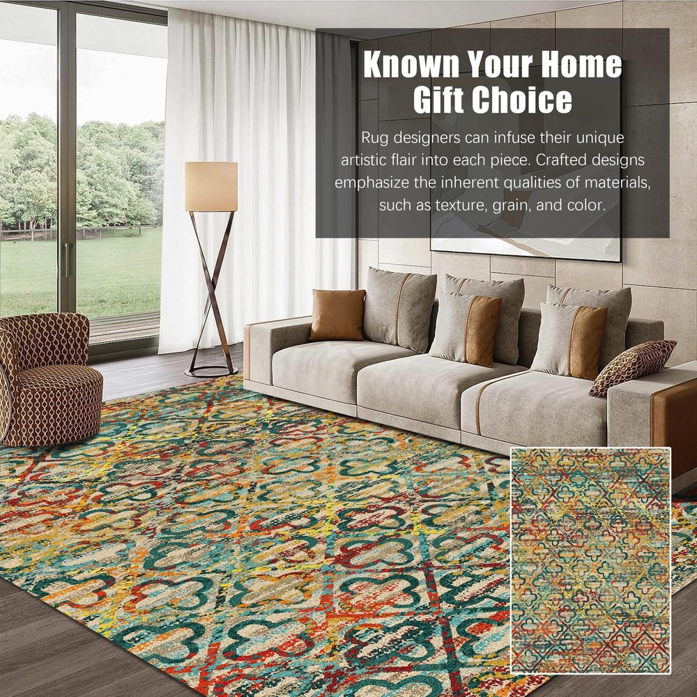 RUGSURE Washable Area Rugs, 8' x 10' x (Rectangular), Grass-multicolor