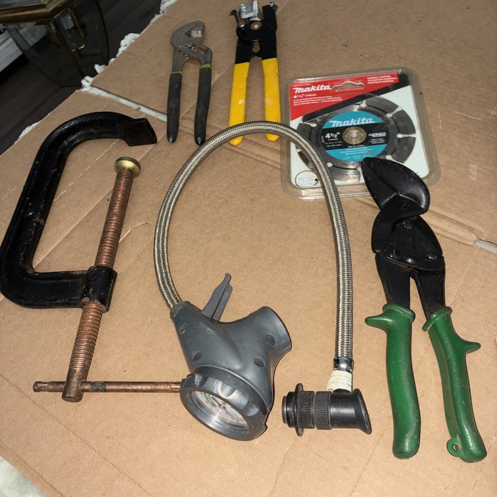 9” C  Clamp, Refrigerator Gage,Tin Snips,Tile Nipper,Rasp Plane