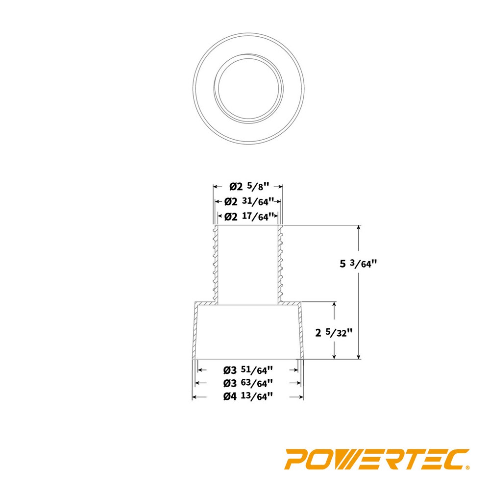 POWERTEC Dust Collection Threaded Quick Coupler Adapter, 4 x 2-1/2" (70171)