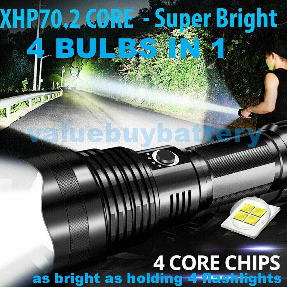 Super Bright Powerful Flashlight XHP70.2 Rechargeable Zoom Torch
