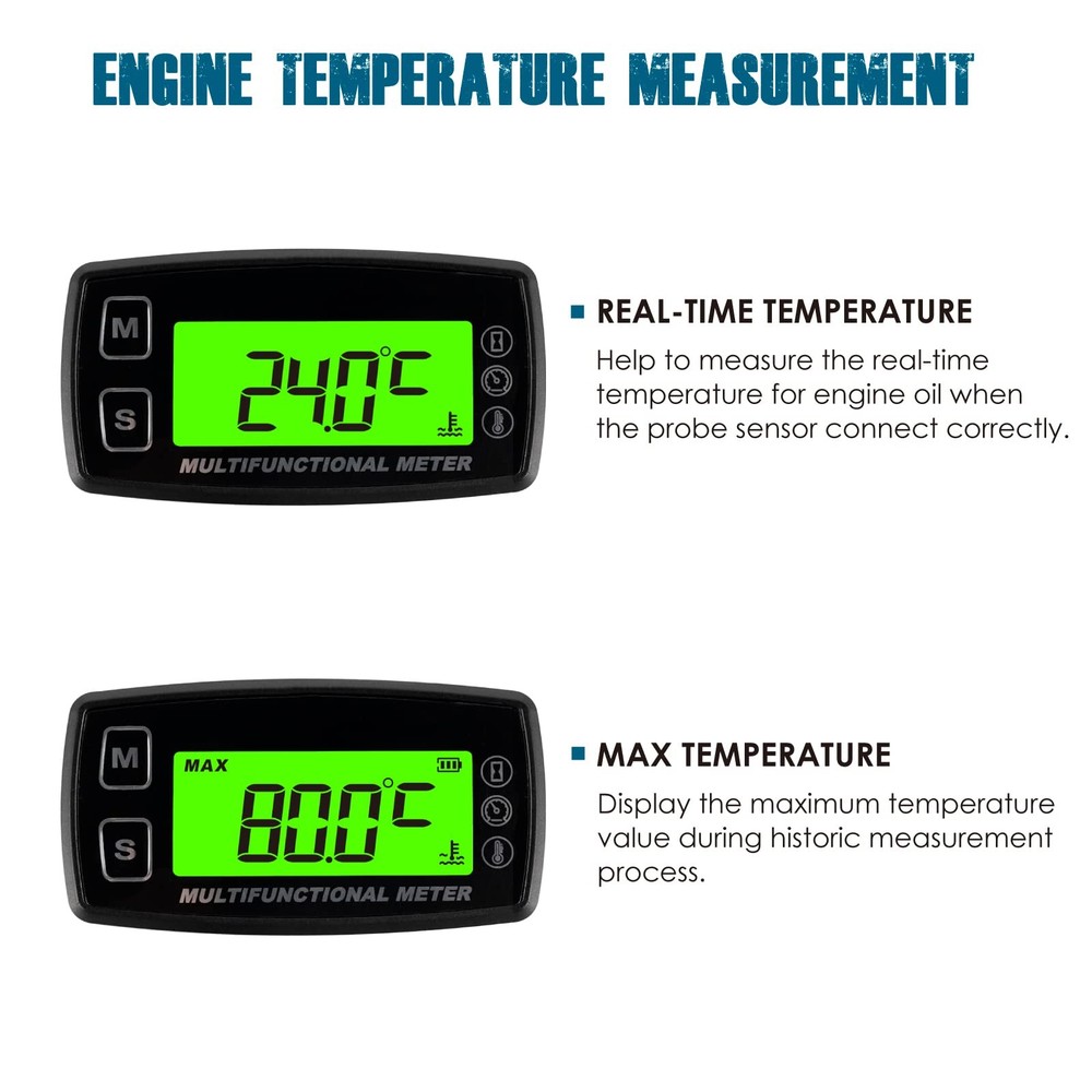 RL-HM035T-TS002 Digital Engine Temp Gauge Hours Tachometer, Backlight Display...