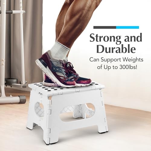 Folding Lightweight Step Stool - Sturdy Enough to Support Adults 9 Inch White