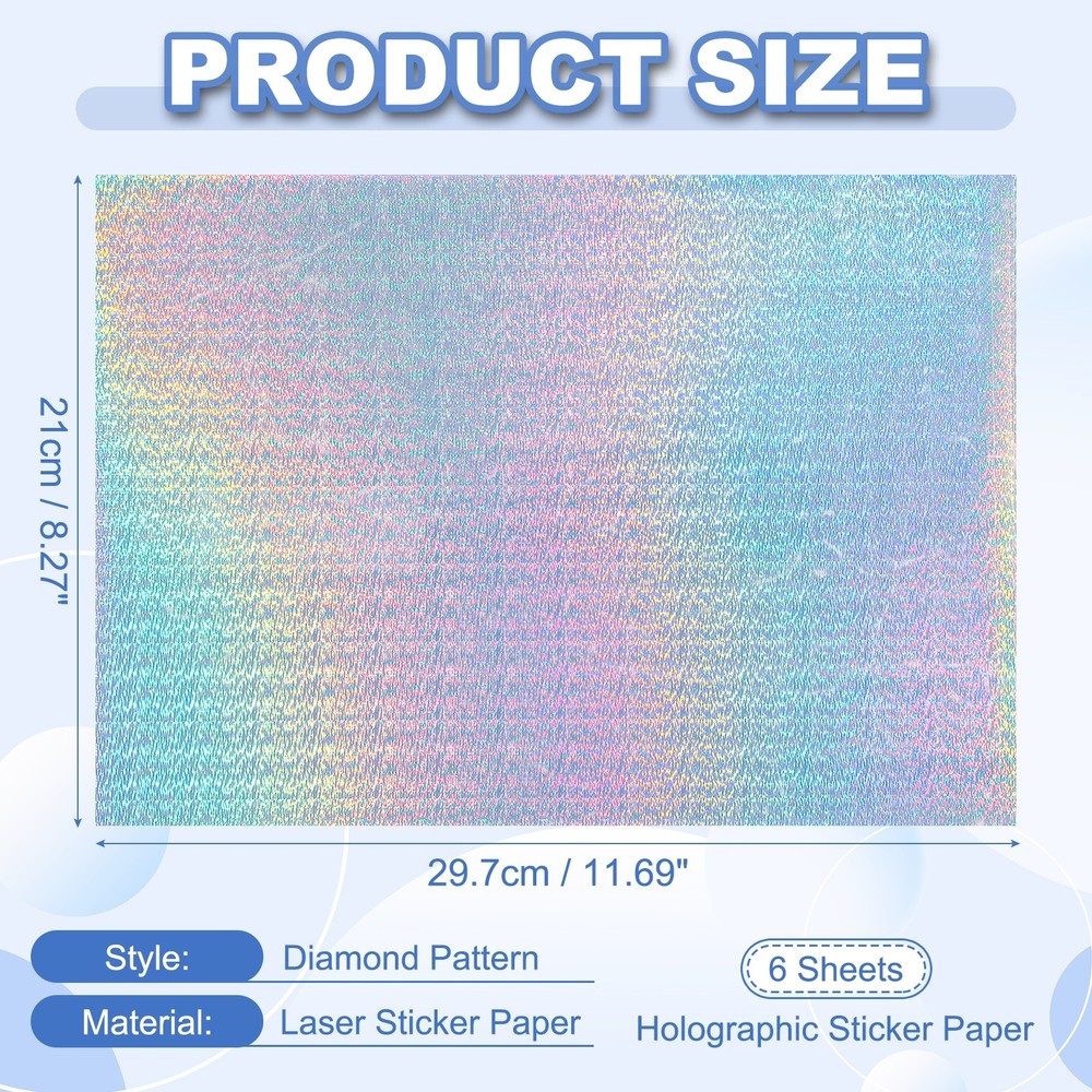 12x8in Printable Holographic Sticker Paper 6 Sheets Micro Dot Pattern