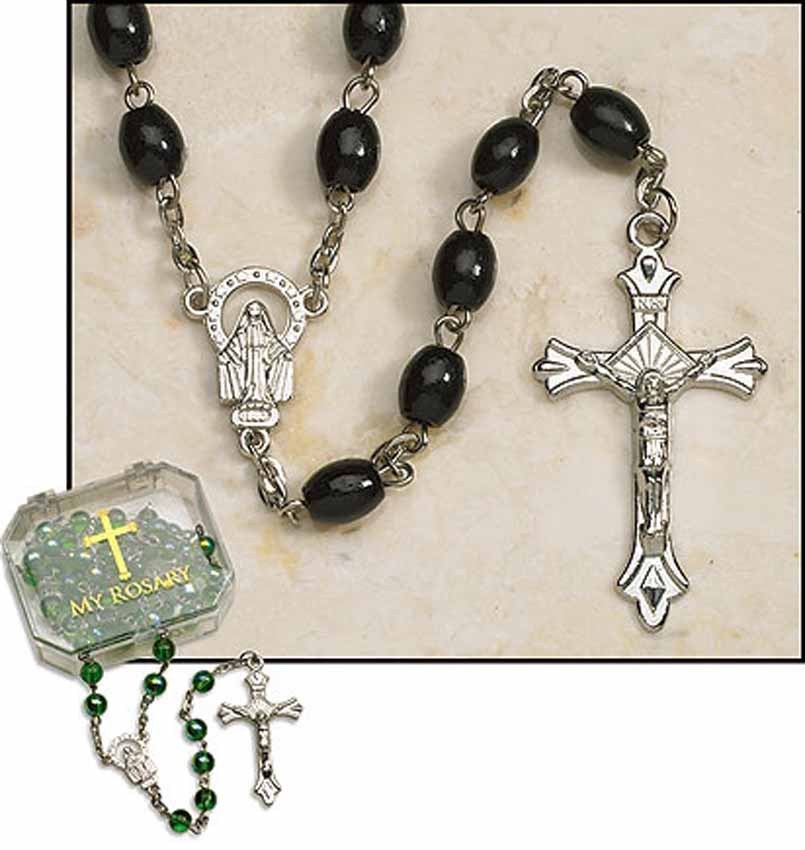 Black Oval Rosary with My Rosary Case (ND308) NEW