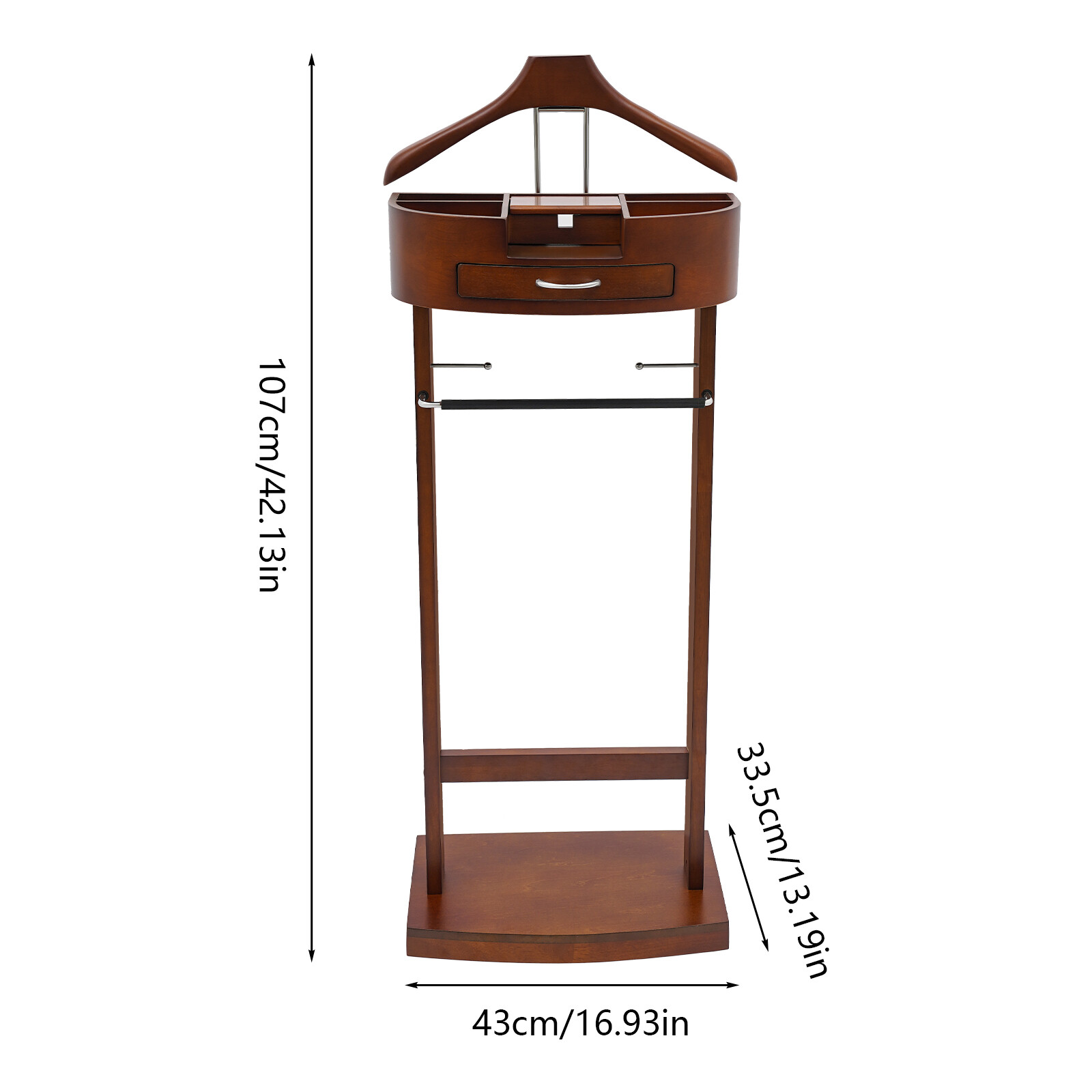 Modern Wood Suit Rack Freestanding Clothing Valet Stand Brown For Home Indoor US