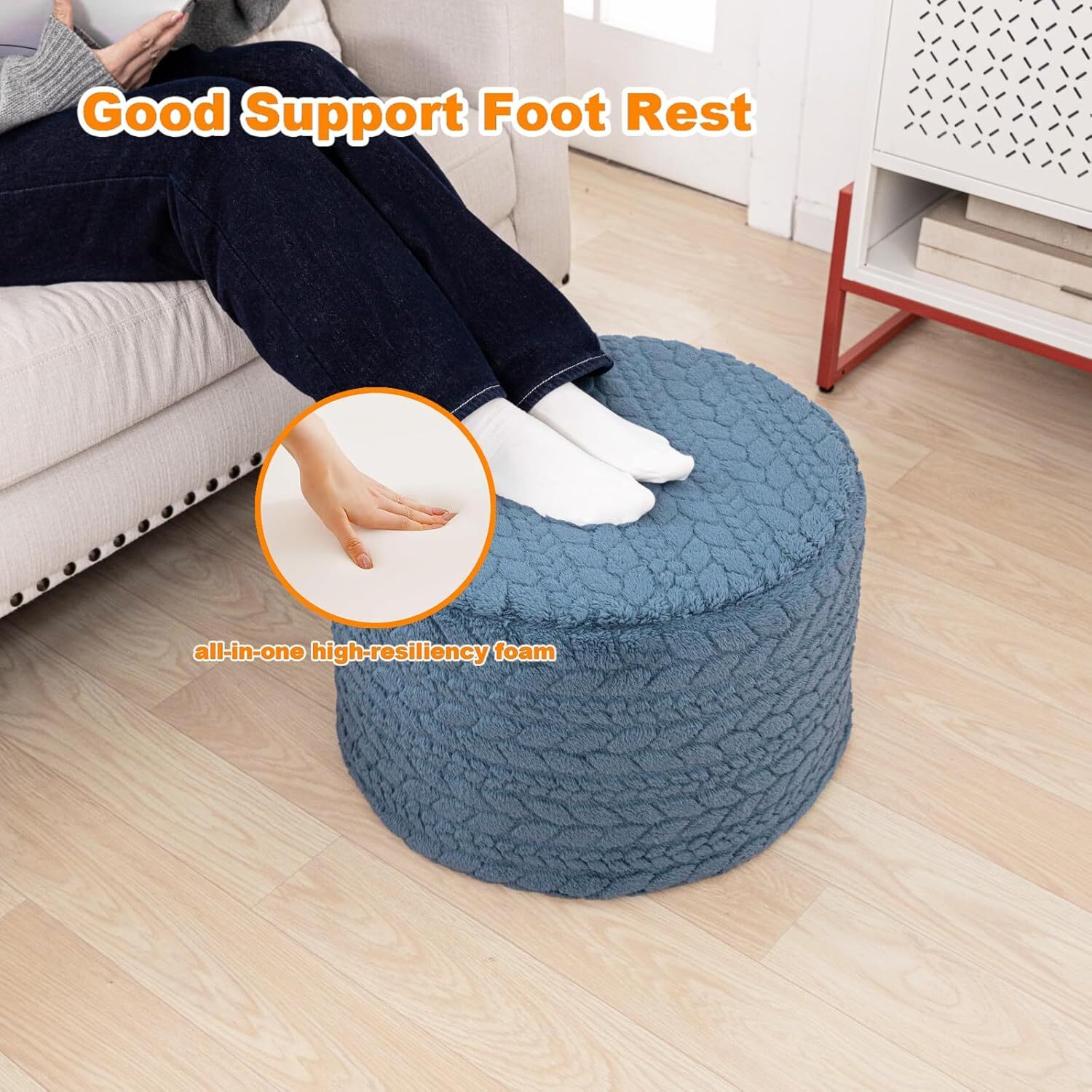 Round Pouf Ottoman 20x14 In Floor Pouffe Ottoman Foot Rest for Couch Living Room
