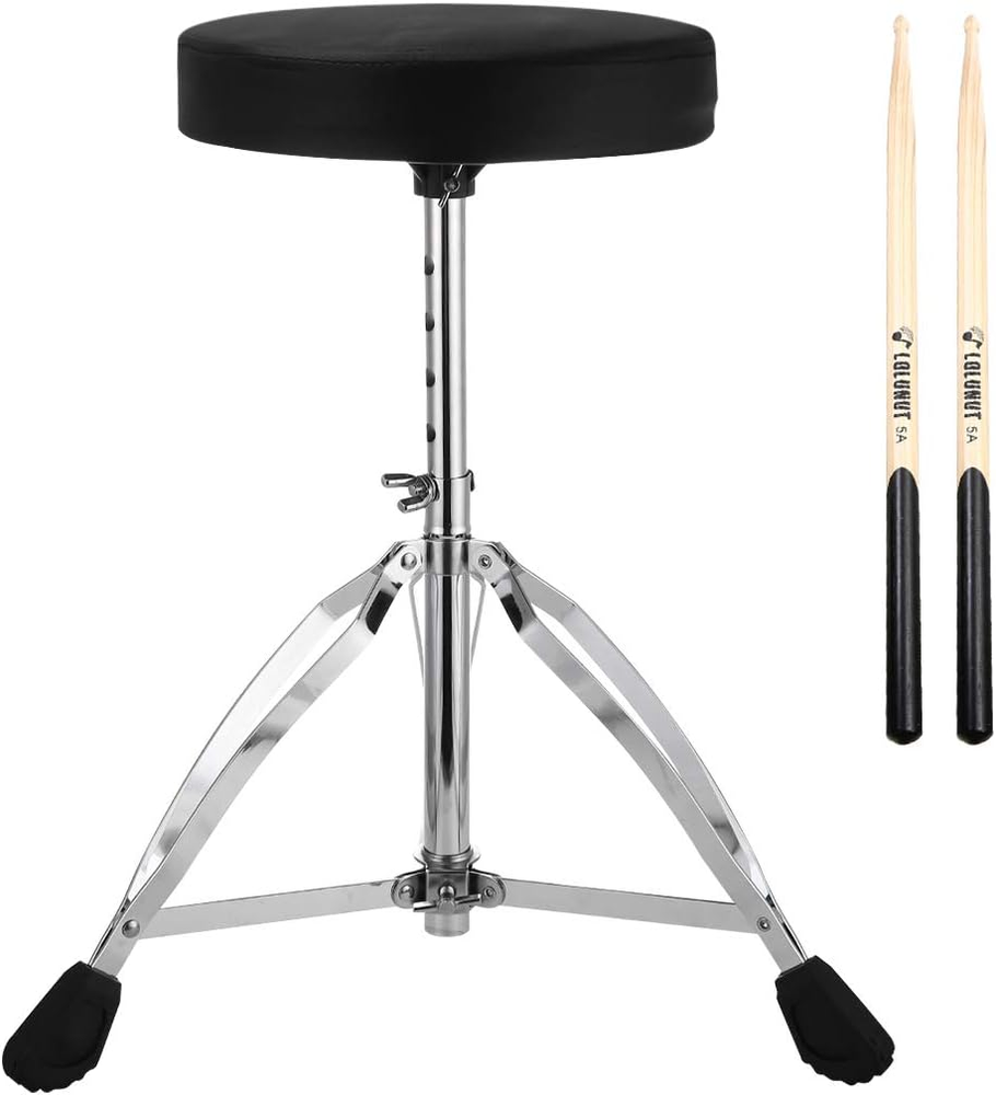 Adjustable Seat Tripod Stool Portable Folding Padded Drum Throne & 5A Drum Stick