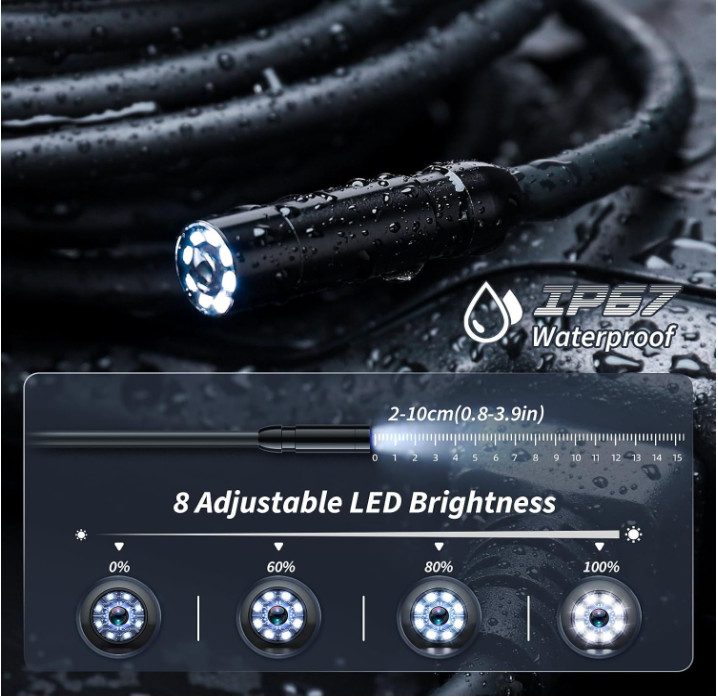 Endoscope Camera with Light, Inspection Borescope Camera with 4.3" IPS Screen, 1