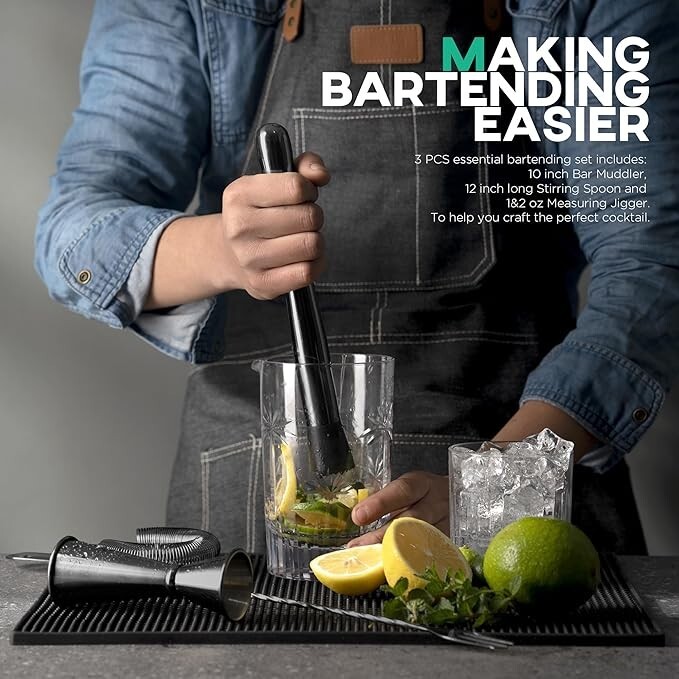 Juego de cuchara y mortero para cócteles, mortero de barra de acero inoxidable.