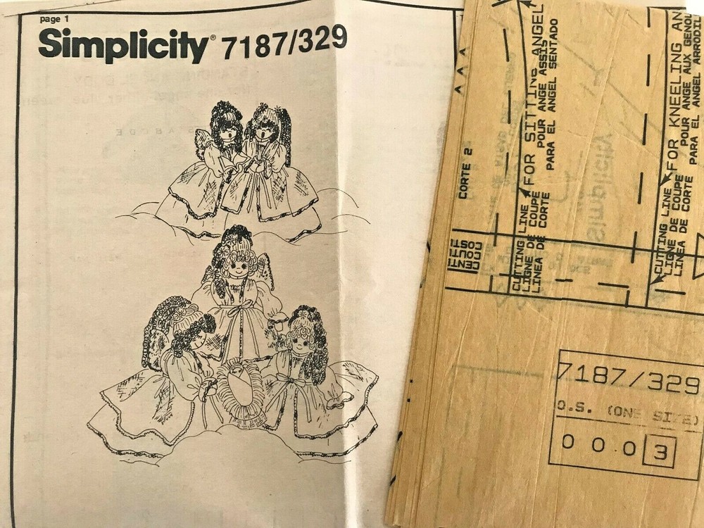NO ENVELOPE 1980's VTG Simplicity Gingham Angels Dolls Pattern 7187 UNCUT