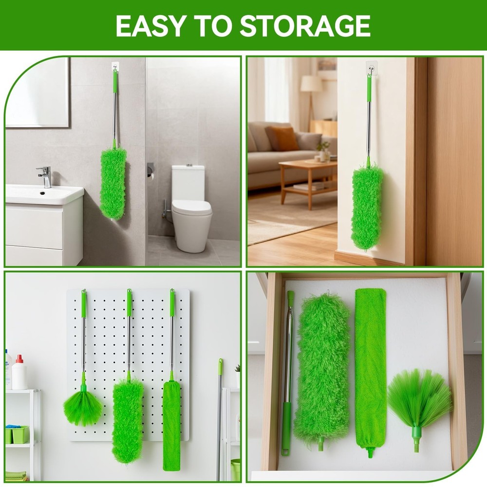 Cobweb Duster with Extension Pole, 3-in-1 Washable Cobweb Duster, Duster with...