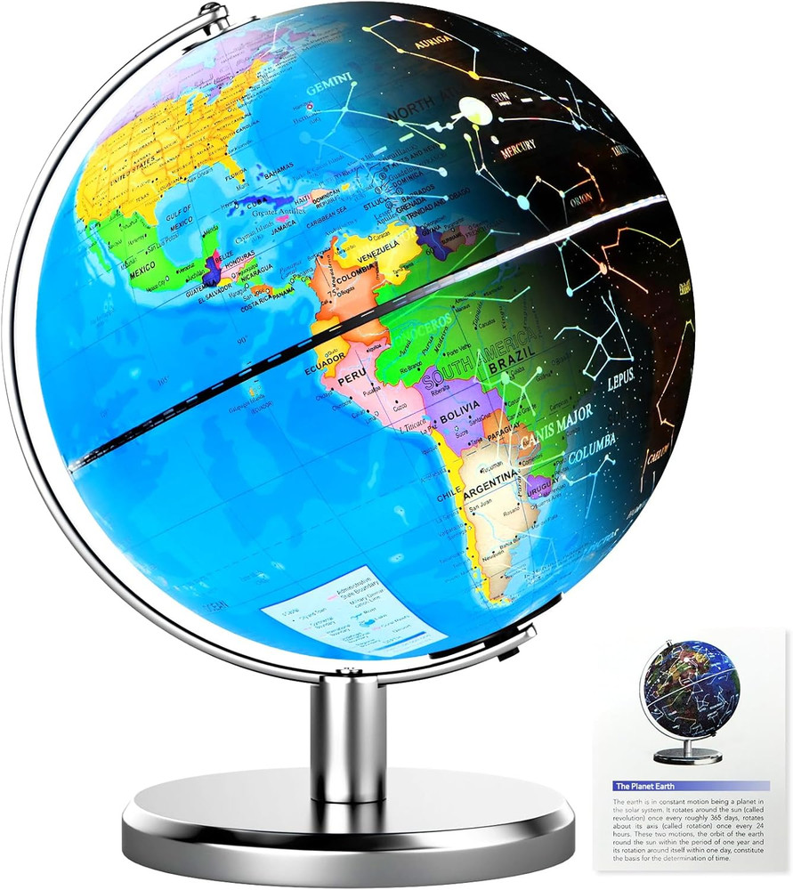 8'' Illuminated World Globe with Constellation Night Light, Educational Light Up