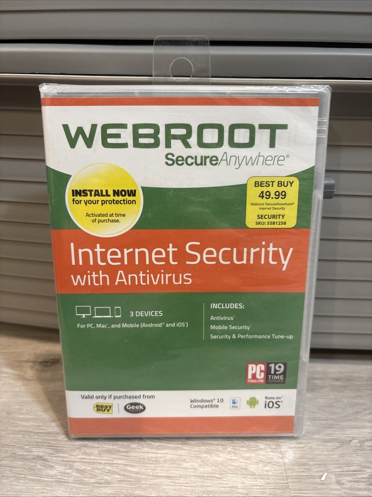WEBROOT Secure Anywhere Internet Security Plus 3 Devices Antivirus Mobile PC Mac