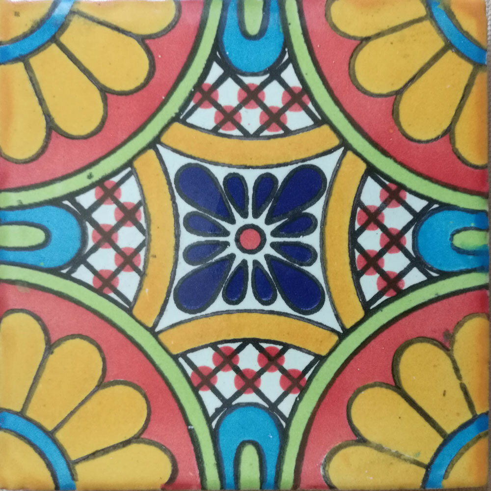 #C094) Mexican Tile sample Ceramic Handmade 4x4 inch, GET MANY AS YOU NEED !!