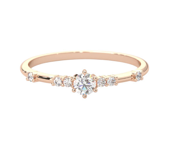 14K Solid Gold Dainty Diamond Stackable Ring, Round Lab Diamond Stackable Ring