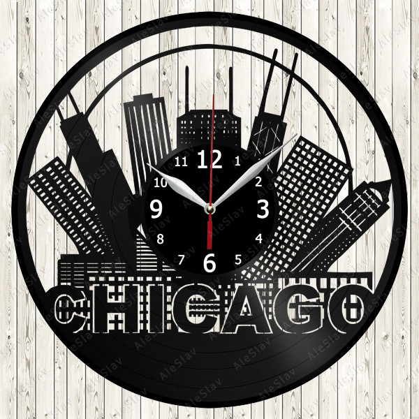 Chicago Vinyl Record Wall Clock Decor Handmade 1942