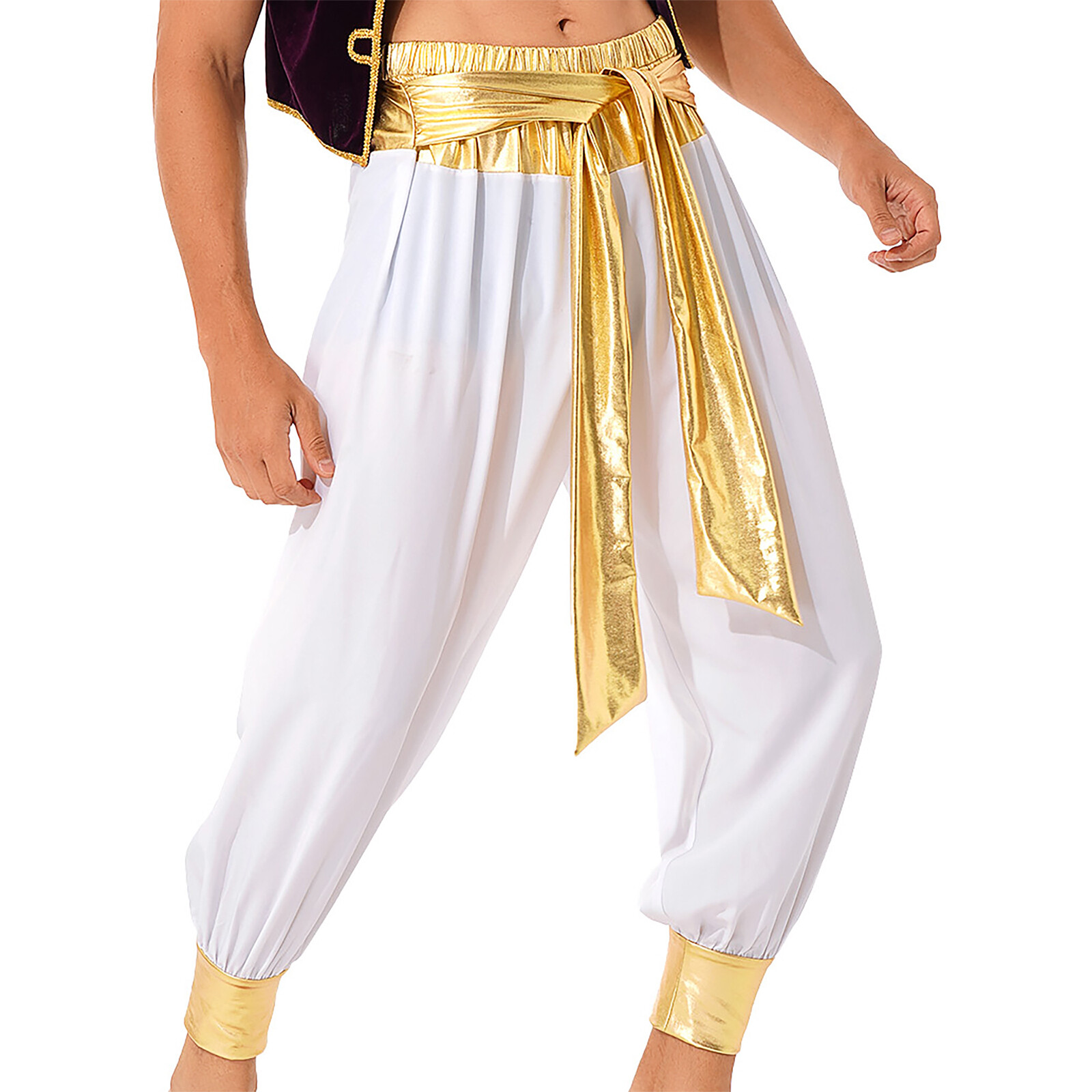 US YiZYiF Men Halloween Party Pants Arabian Prince Cosplay Trousers Carnival
