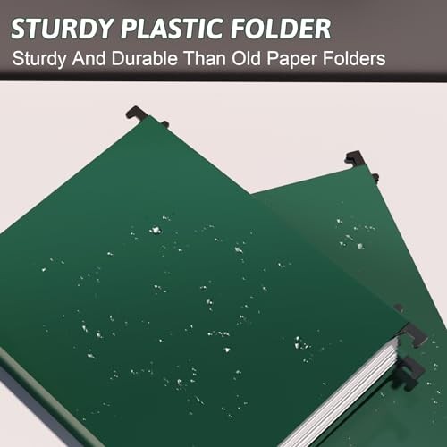 Plastic Hanging File Folder Extra Capacity,12 Pack Reinforced Hang Green