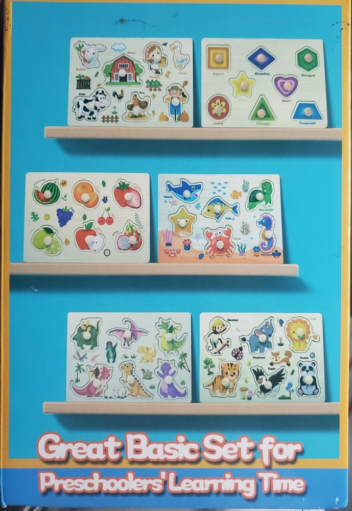 6 Pack Wooden Peg Puzzles: Ages 36 Months +