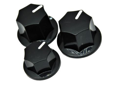 Black Jazz Bass Style Knobs set of 3 Push On Type for Import split shaft